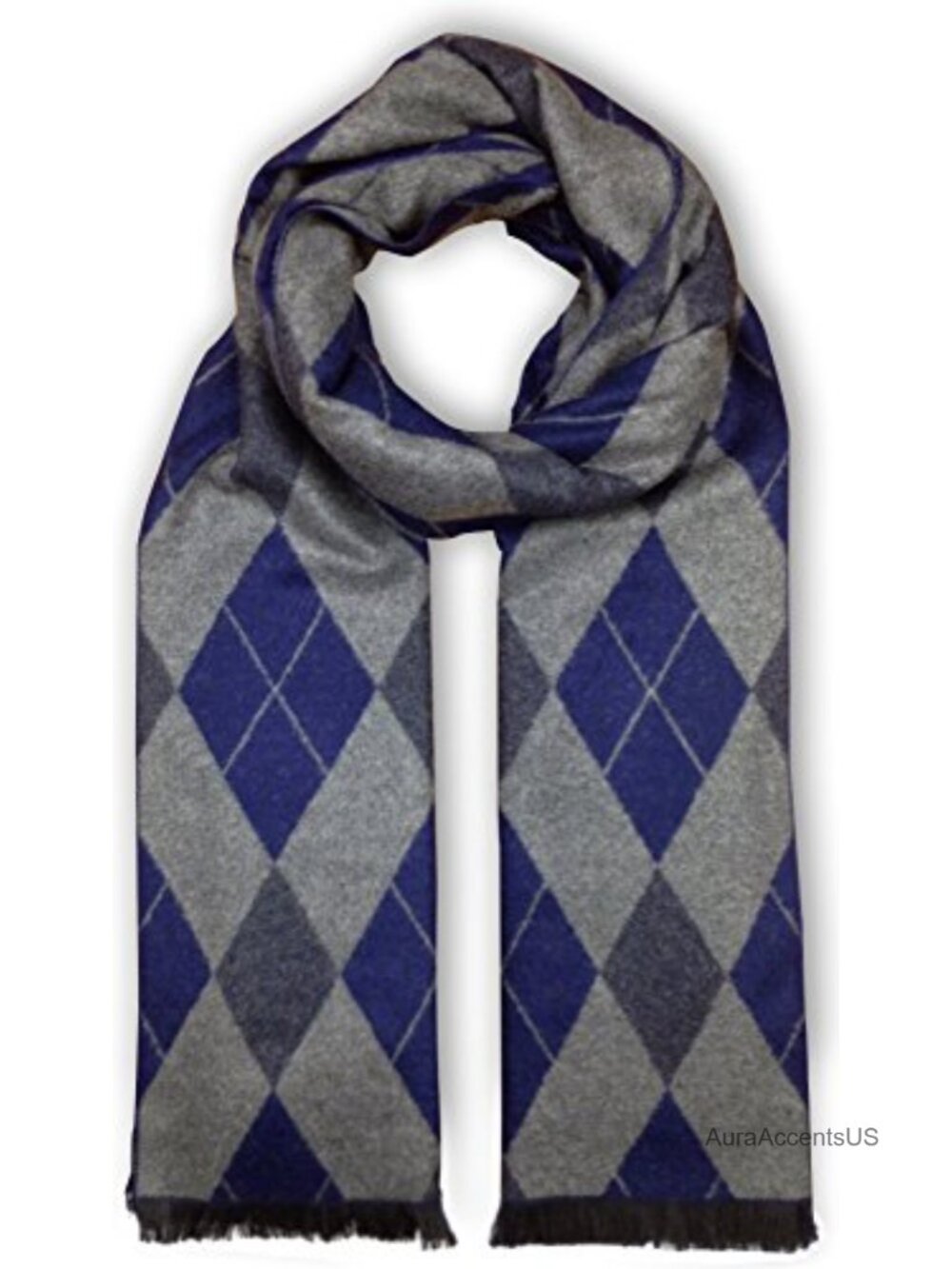 Men's Viscose Winter Scarf Argyle Pattern Fringed 70x12 Lightweight Warm